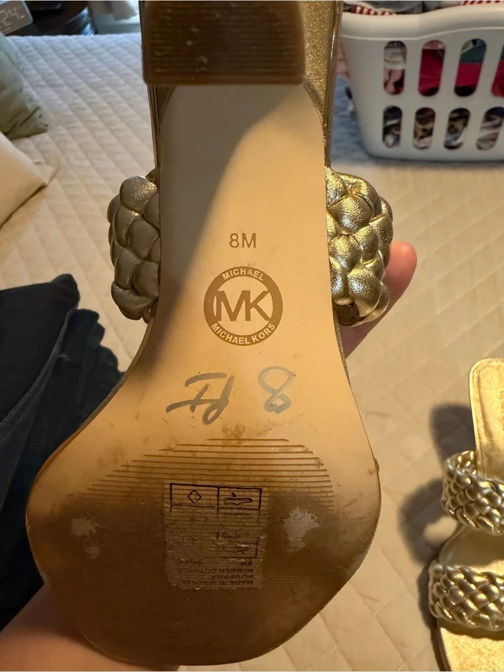 Michael Kors Metallic Gold Braided Double-Strap Slide Sandals